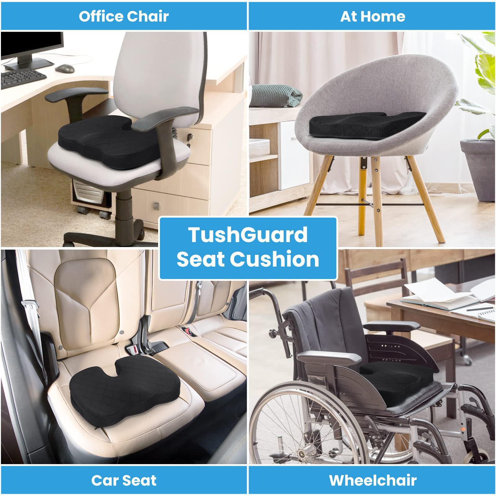 Black Memory Foam Seat Cushion – Ergonomic Support for Office, Car, Wheelchair, and Home Use - Image 4