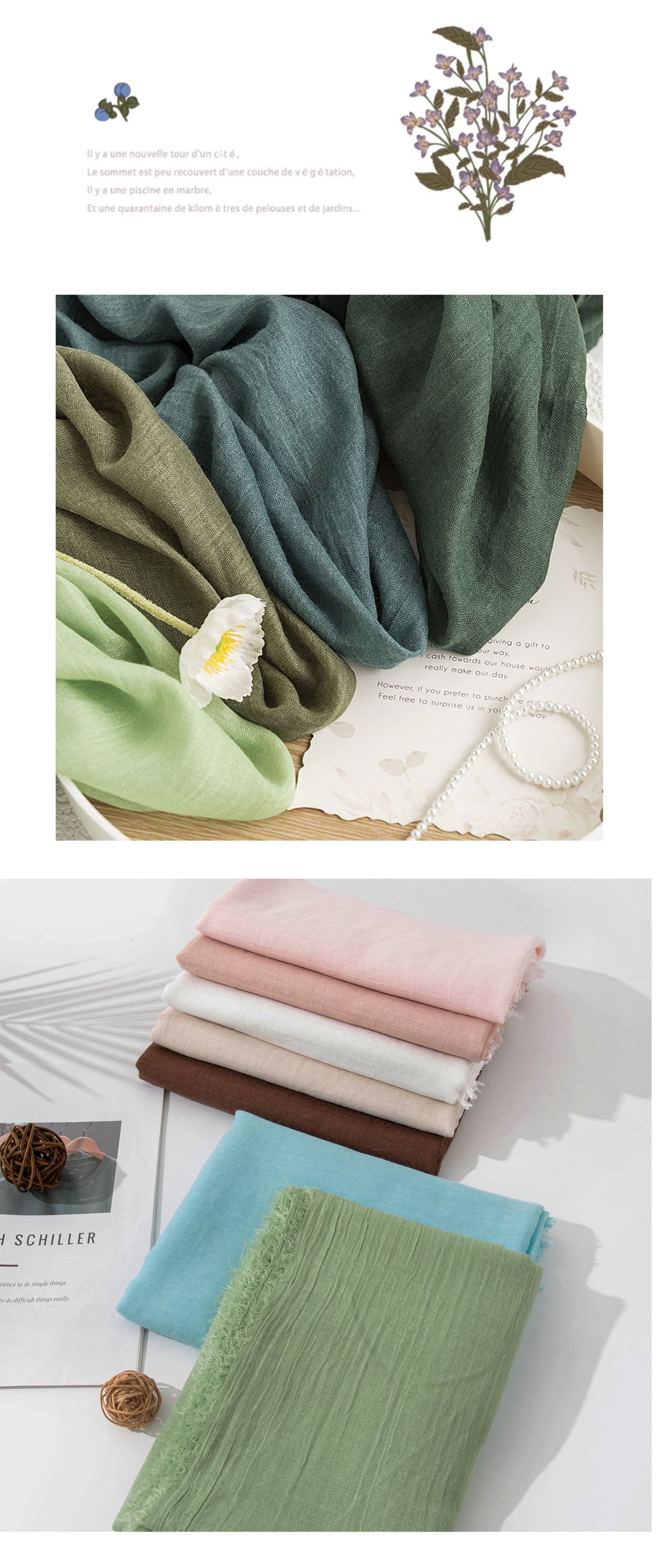 White Cotton and linen scarves - Elegant, solid-color, lightweight shawls, soft and comfortable, suitable for pairing with various outfits. - Image 3