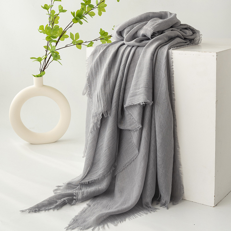 Grey Cotton and linen scarves - Elegant, solid-color, lightweight shawls, soft and comfortable, suitable for pairing with various outfits. - Image 1