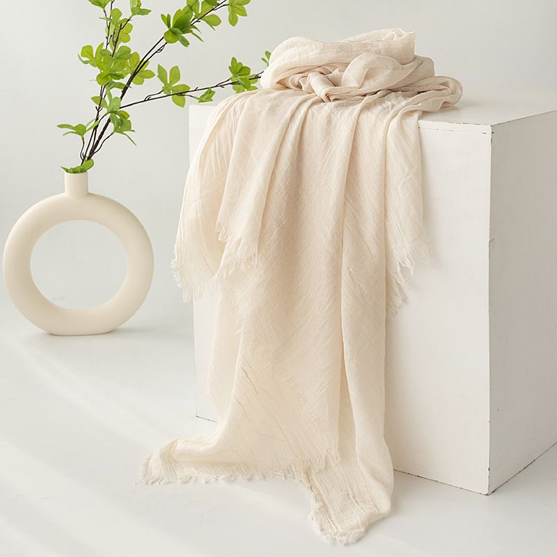 Beige Cotton and linen scarves - Elegant, solid-color, lightweight shawls, soft and comfortable, suitable for pairing with various outfits. - Image 1