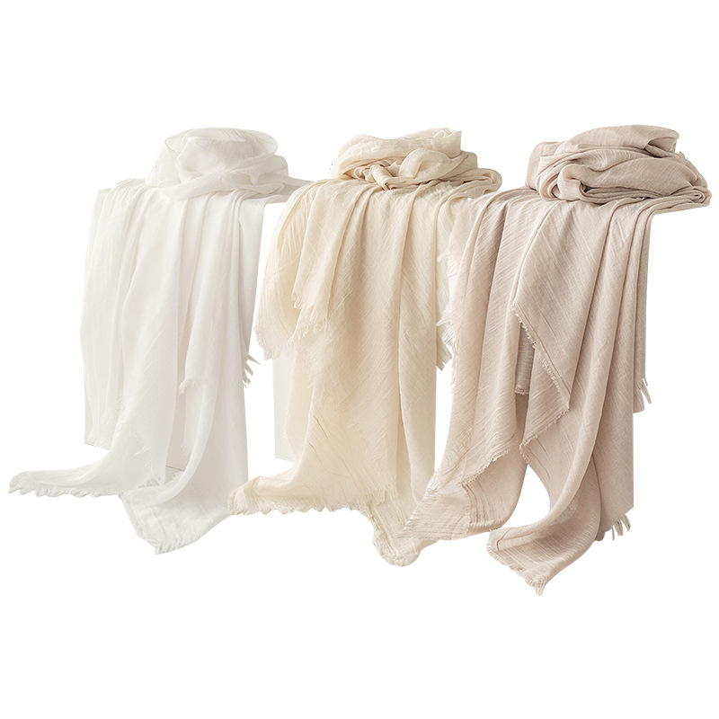 Beige Cotton and linen scarves - Elegant, solid-color, lightweight shawls, soft and comfortable, suitable for pairing with various outfits. - Image 2