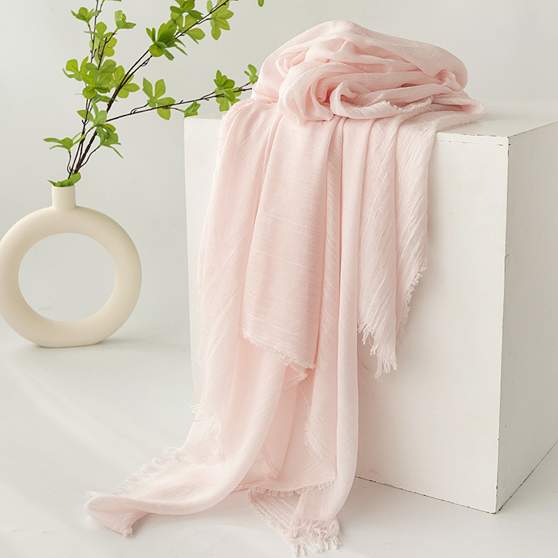 Light Pink Cotton and linen scarves - Elegant, solid-color, lightweight shawls, soft and comfortable, suitable for pairing with various outfits. - Image 1