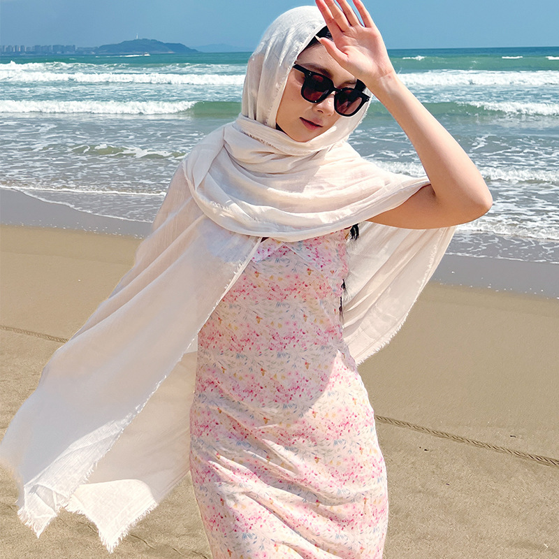 Dark Blue Cotton and linen scarves - Elegant, solid-color, lightweight shawls, soft and comfortable, suitable for pairing with various outfits. - Image 7