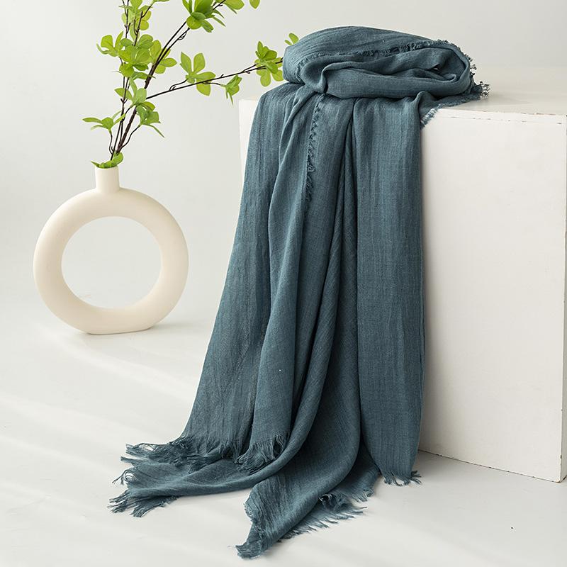 Dark Green Cotton and linen scarves - Elegant, solid-color, lightweight shawls, soft and comfortable, suitable for pairing with various outfits. - Image 1