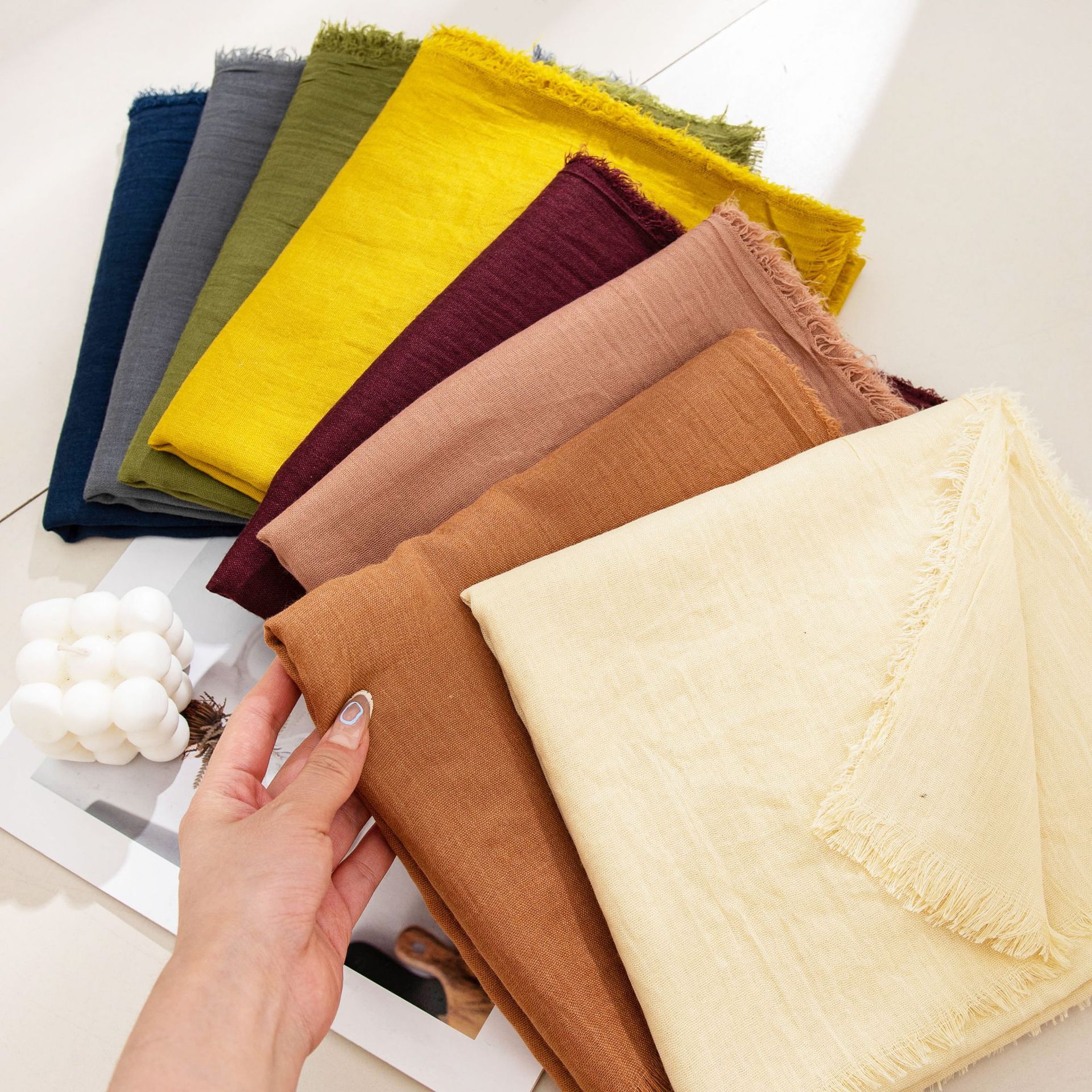 Dark Green Cotton and linen scarves - Elegant, solid-color, lightweight shawls, soft and comfortable, suitable for pairing with various outfits. - Image 3