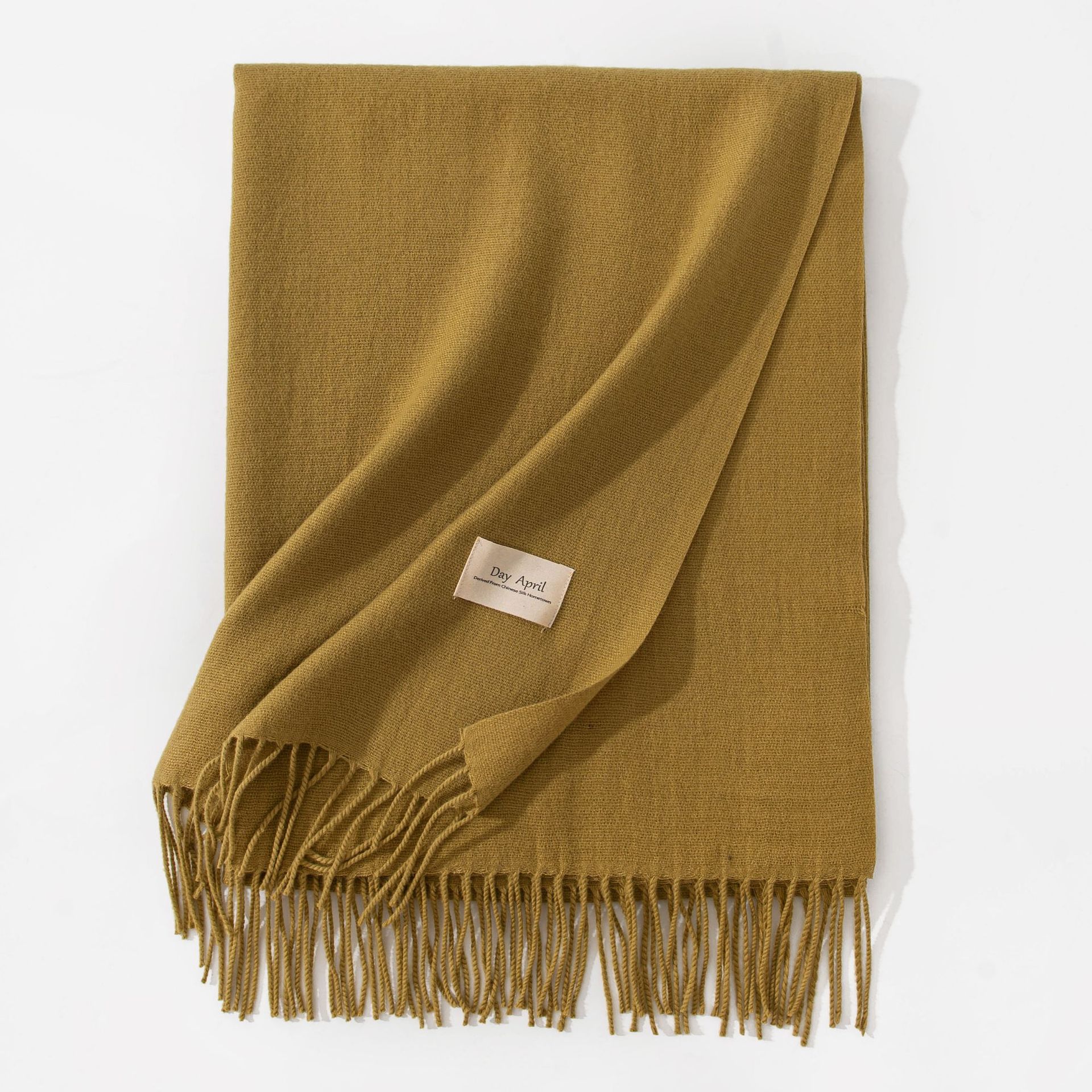 Dark Yellow Autumn & Winter Korean-Style Women's Cashmere-Like Scarf – Solid Color, Warm, Versatile Wrap - Image 1