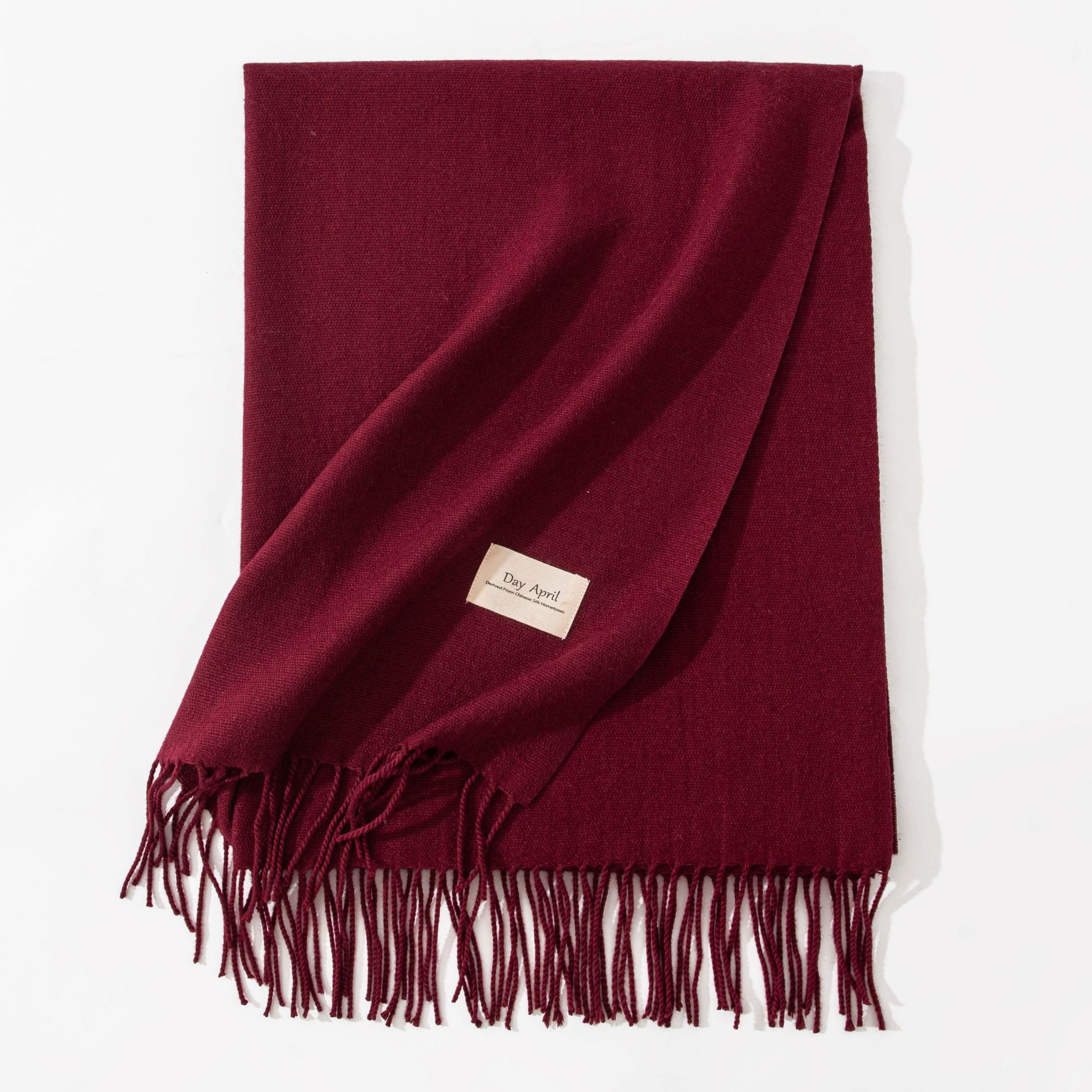 Dark Red Autumn & Winter Korean-Style Women's Cashmere-Like Scarf – Solid Color, Warm, Versatile Wrap - Image 1