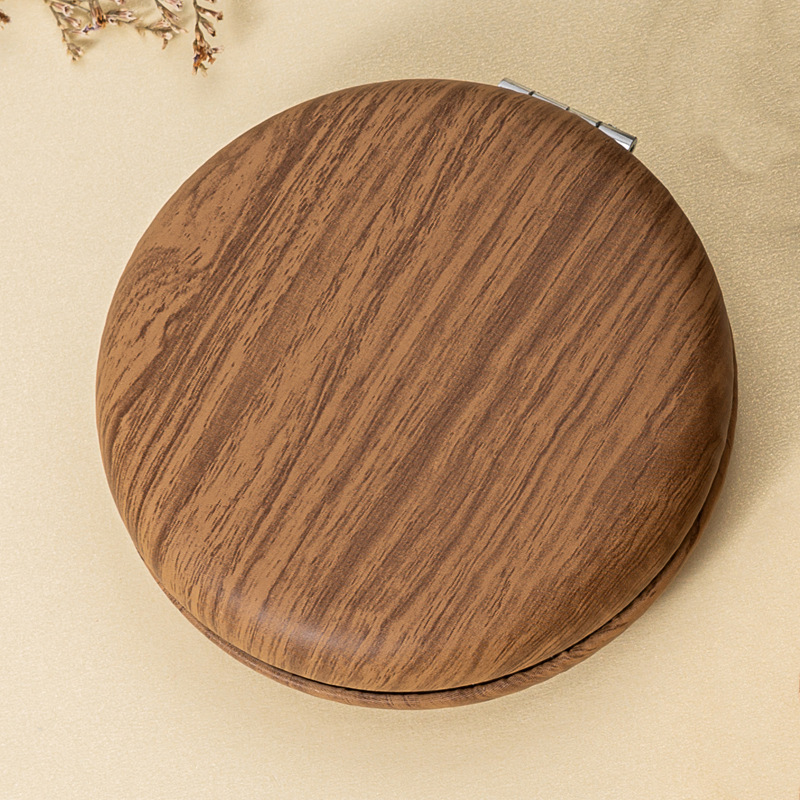 2 Pcs Brown Portable Wooden-Style Makeup Mirror - Dual-Sided High-Definition Compact Mirror - Image 1