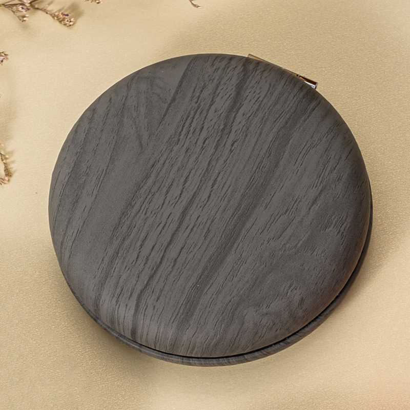 2 Pcs Grey Portable Wooden-Style Makeup Mirror - Dual-Sided High-Definition Compact Mirror - Image 1