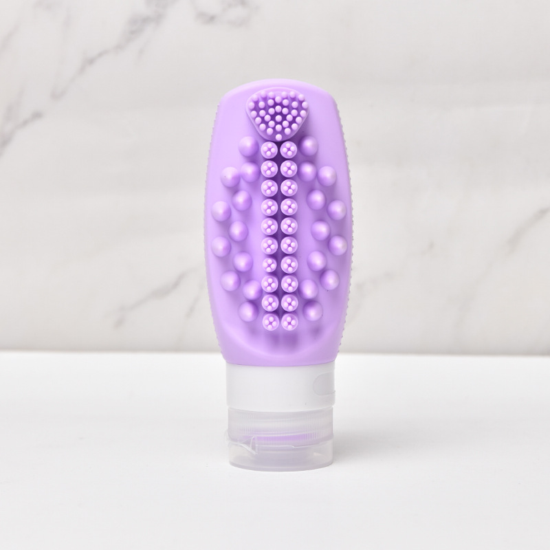 Purple Travel Silicone Refillable Bottle Set – Multi-Functional Soft-Squeeze Dispenser with Built-in Brush (3-Pack) - Image 1