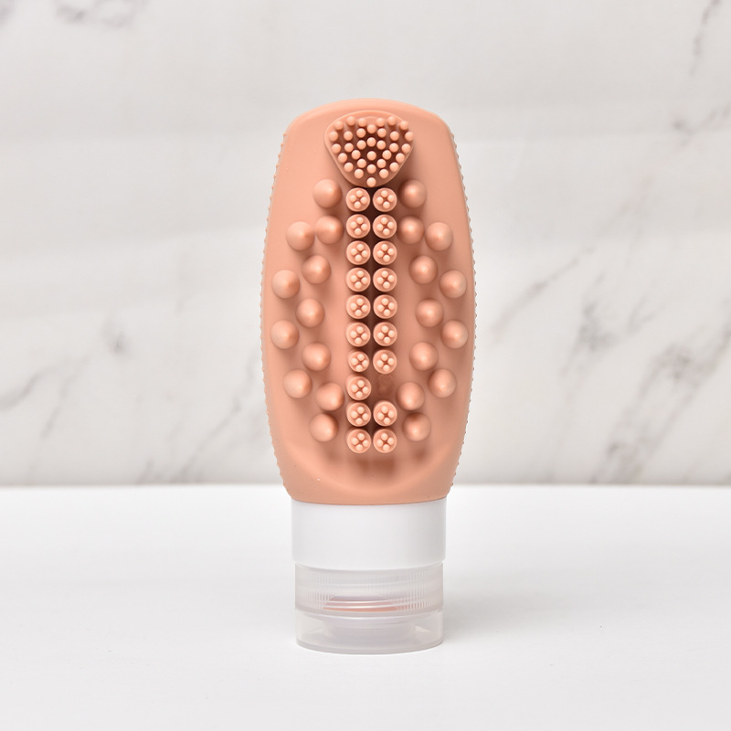 Orange Travel Silicone Refillable Bottle Set – Multi-Functional Soft-Squeeze Dispenser with Built-in Brush (3-Pack) - Image 1