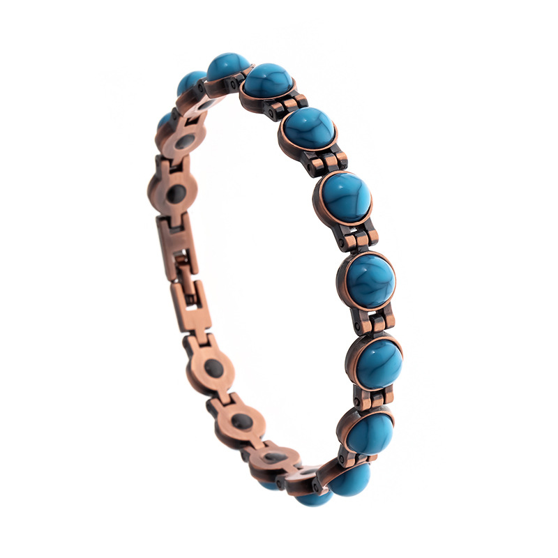 Vintage-Inspired Women's Copper-Tone Magnetic Bracelet – Turquoise Accent Magnetic Bangle - Image 1