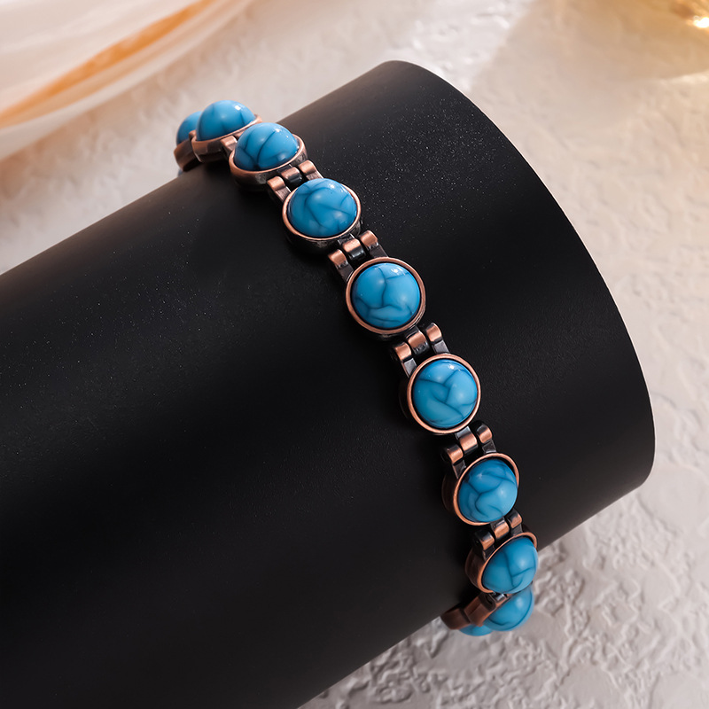 Vintage-Inspired Women's Copper-Tone Magnetic Bracelet – Turquoise Accent Magnetic Bangle - Image 3