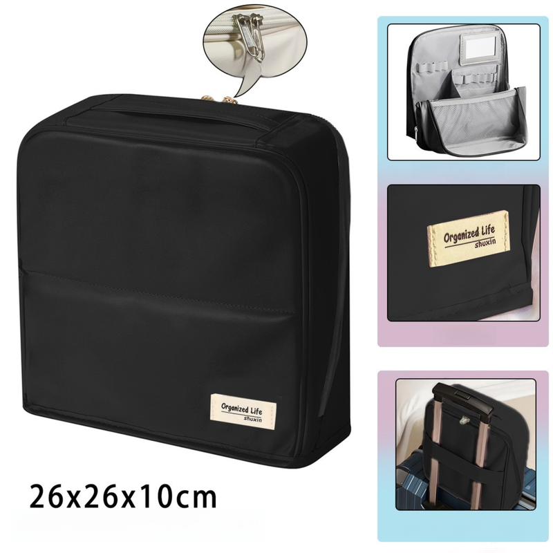 Black Magnetic Compartmentalized Standing Cosmetic Bag – Large Capacity with Mirror, Travel Makeup Organizer (26×10×26 cm) - Image 1