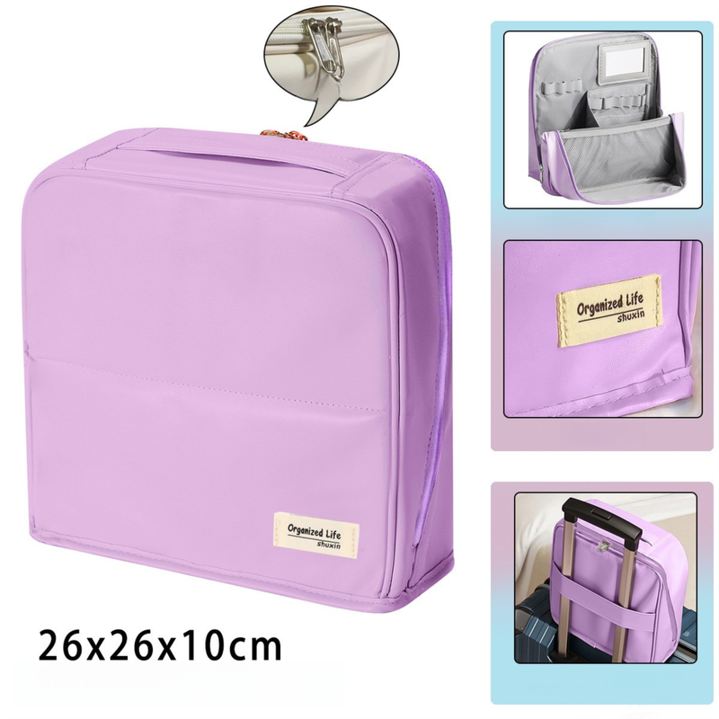 Purple Magnetic Compartmentalized Standing Cosmetic Bag – Large Capacity with Mirror, Travel Makeup Organizer (26×10×26 cm) - Image 1