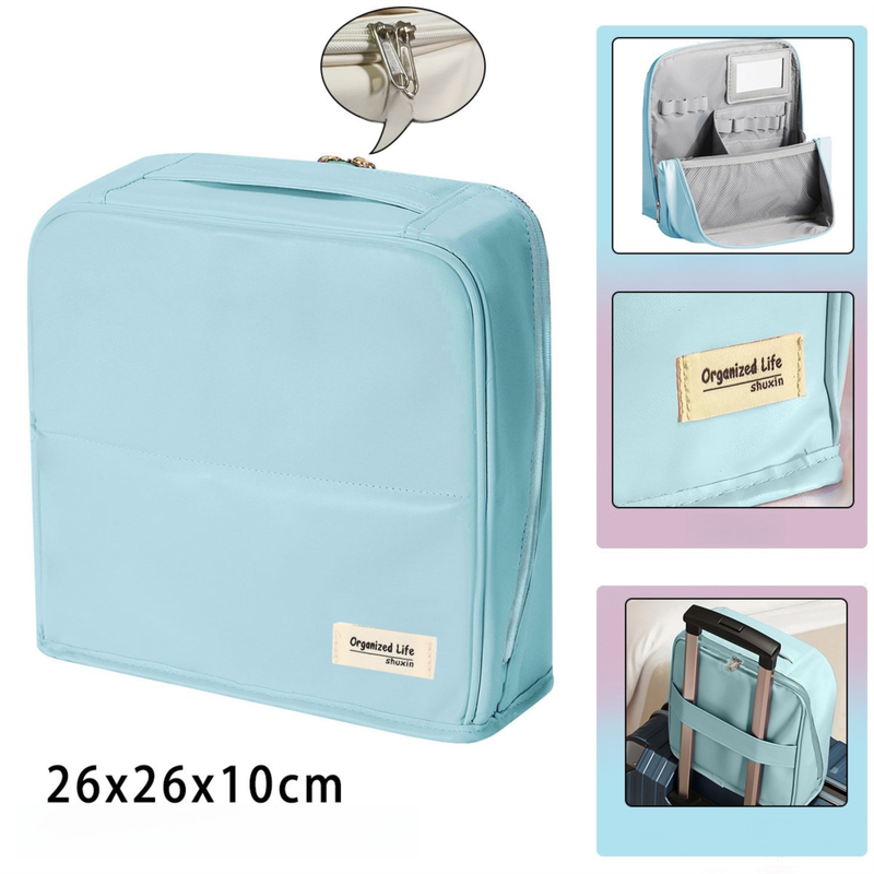 Blue Magnetic Compartmentalized Standing Cosmetic Bag – Large Capacity with Mirror, Travel Makeup Organizer (26×10×26 cm) - Image 1