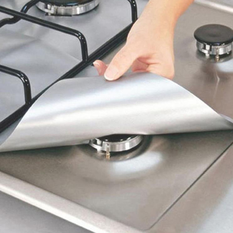 10 Pcs Silver Heat-Resistant Gas Stove Mat – Non-Stick Teflon Coated Fiberglass Protector for Cooktops (270mm × 270mm) - Image 3