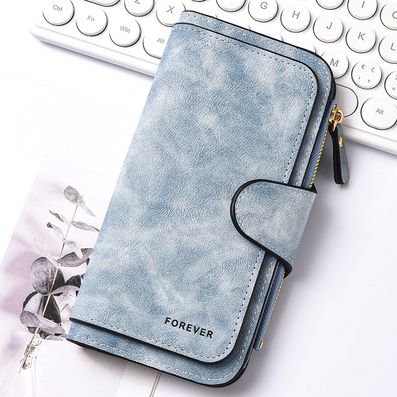 Blue Stylish Large-Capacity Women's Long Wallet – Vintage PU Leather Clutch with Zipper and Snap Closure - Image 1