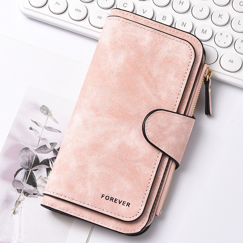 Pink Stylish Large-Capacity Women's Long Wallet – Vintage PU Leather Clutch with Zipper and Snap Closure - Image 1