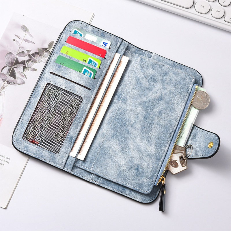 Pink Stylish Large-Capacity Women's Long Wallet – Vintage PU Leather Clutch with Zipper and Snap Closure - Image 3