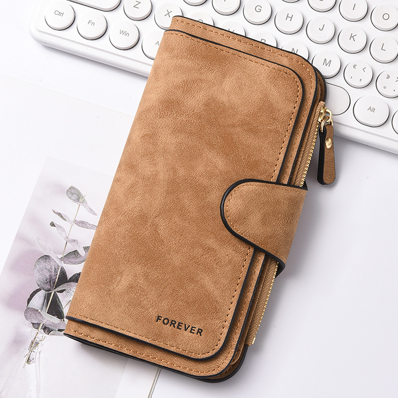 Brown Stylish Large-Capacity Women's Long Wallet – Vintage PU Leather Clutch with Zipper and Snap Closure - Image 1