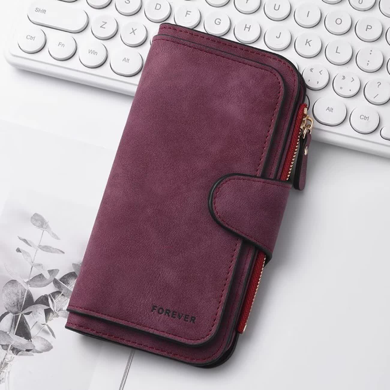 Claret Stylish Large-Capacity Women's Long Wallet – Vintage PU Leather Clutch with Zipper and Snap Closure - Image 1
