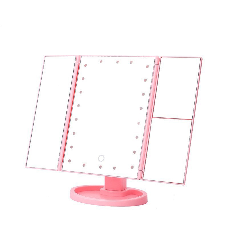 Pink 360° Rotating LED Tri-Fold Makeup Mirror – 22-Bulb Illuminated Vanity Mirror with 1X/2X/3X Magnification - Image 1