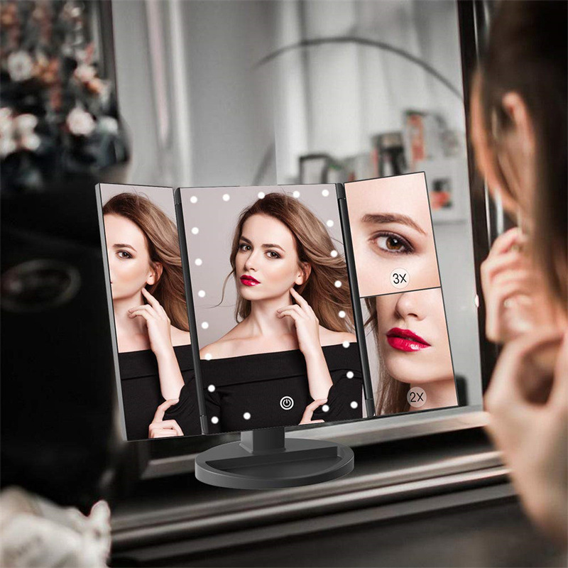 Pink 360° Rotating LED Tri-Fold Makeup Mirror – 22-Bulb Illuminated Vanity Mirror with 1X/2X/3X Magnification - Image 5