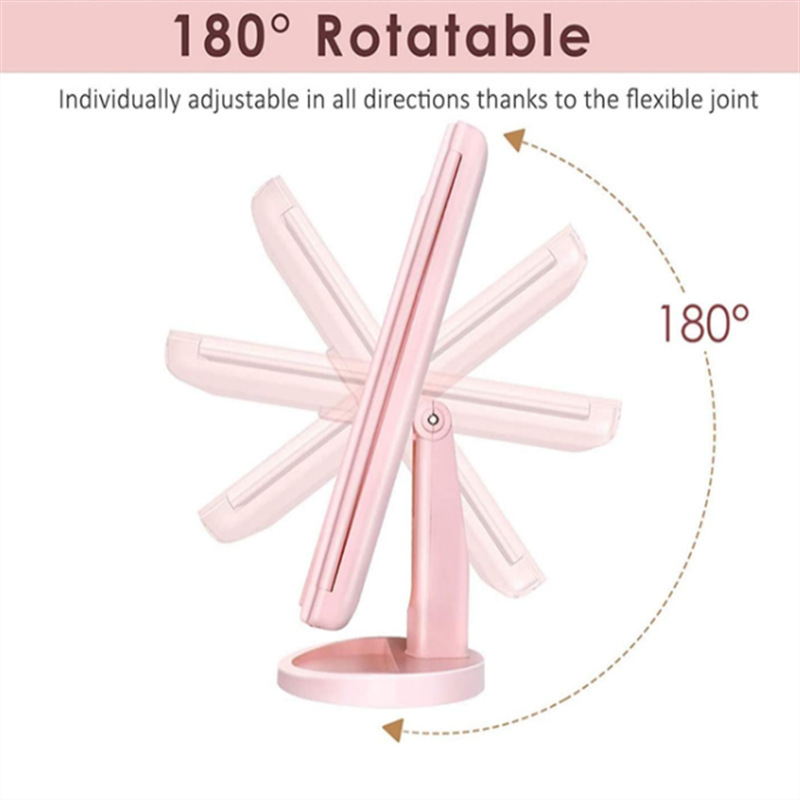 Pink 360° Rotating LED Tri-Fold Makeup Mirror – 22-Bulb Illuminated Vanity Mirror with 1X/2X/3X Magnification - Image 6