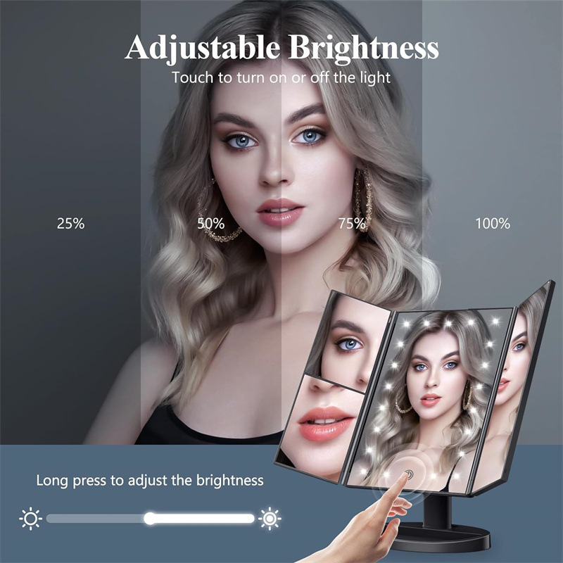Pink 360° Rotating LED Tri-Fold Makeup Mirror – 22-Bulb Illuminated Vanity Mirror with 1X/2X/3X Magnification - Image 7