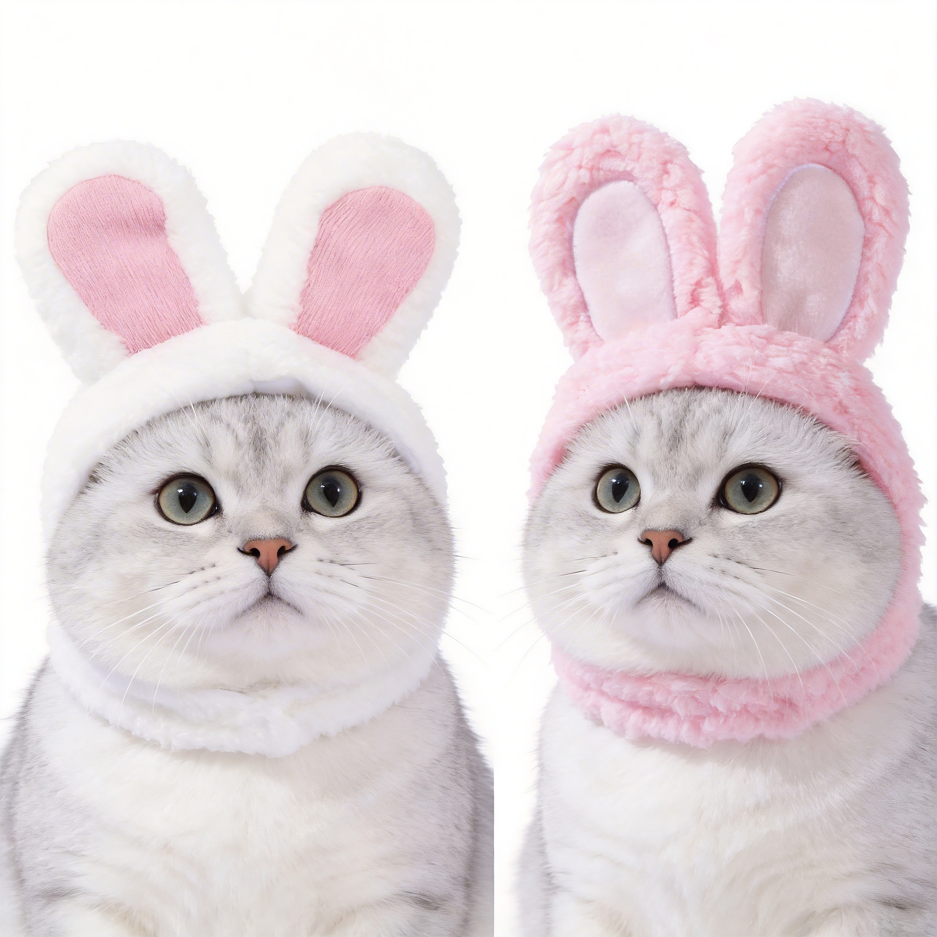 2 Pcs White Adorable Bunny Ears Cat Hat – Soft Plush Pet Costume Headband for Cats - Image 2