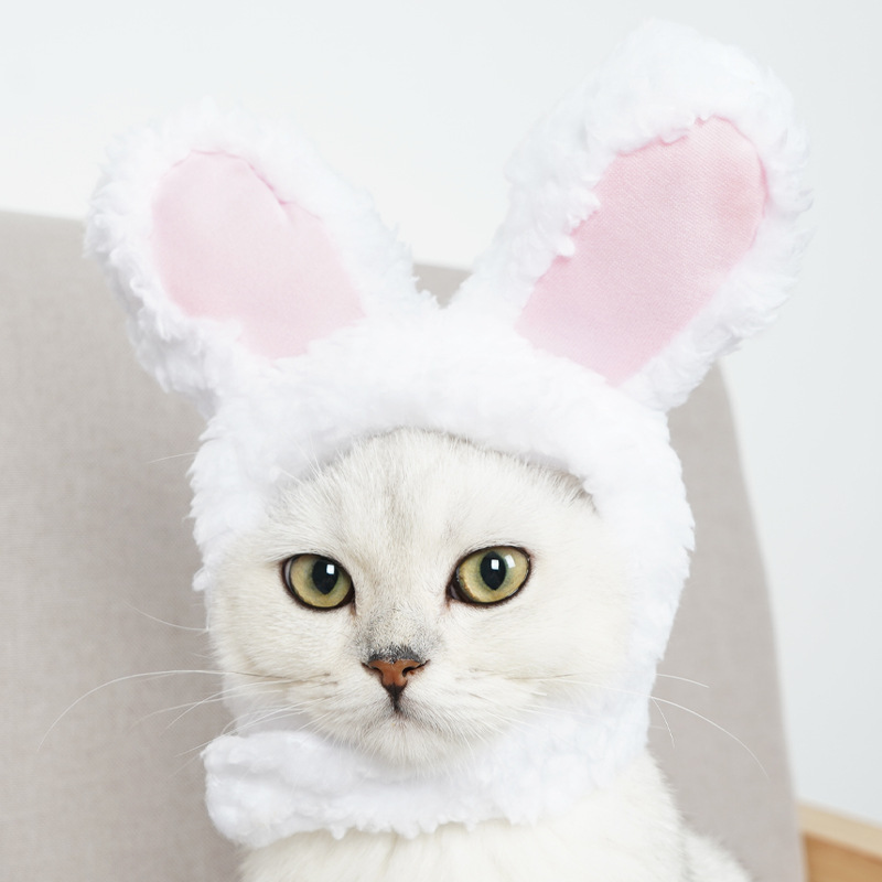 2 Pcs White Adorable Bunny Ears Cat Hat – Soft Plush Pet Costume Headband for Cats - Image 4