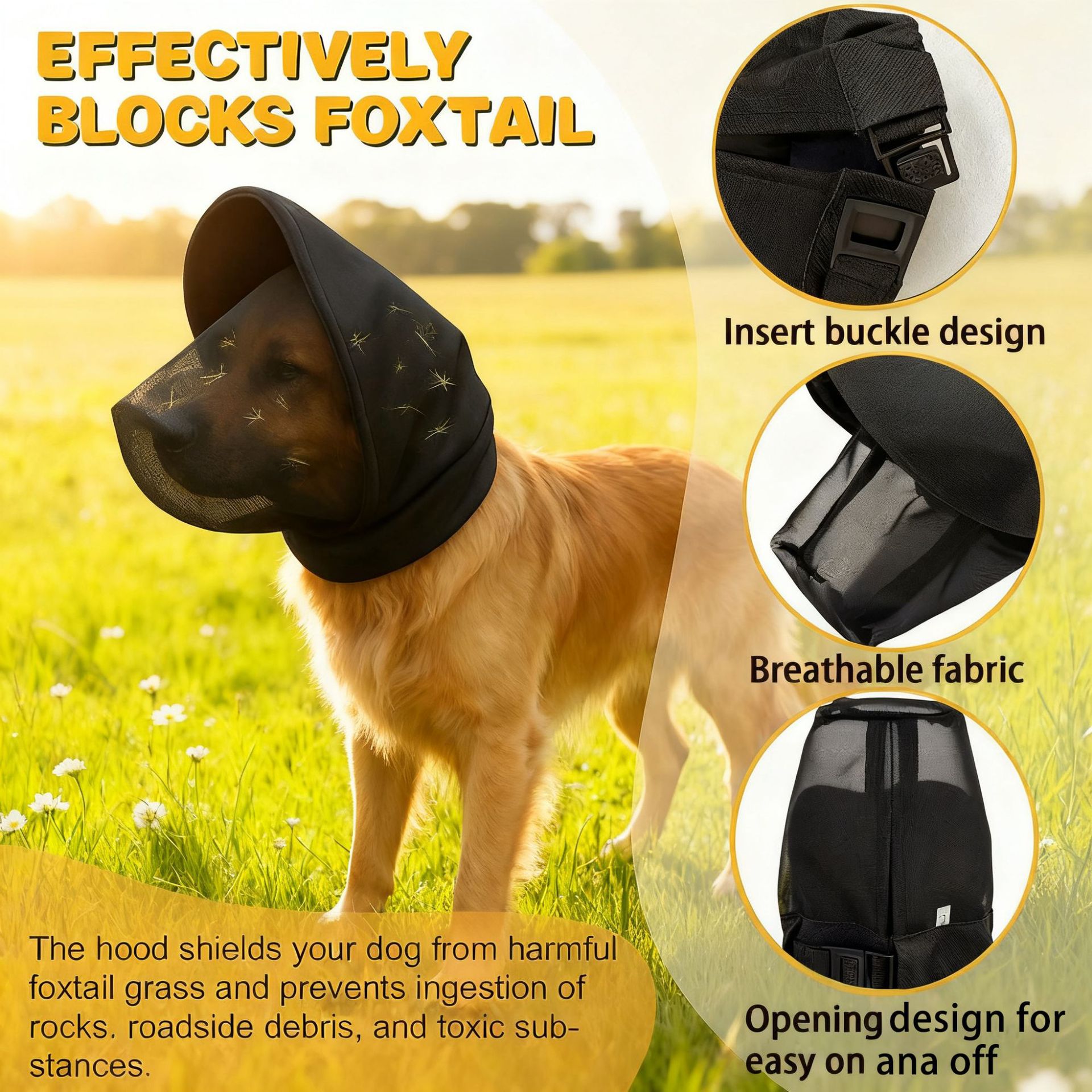 Size M Black Mesh Net Hood for Dogs – Protective Face Cover Against Insects, Debris, and Oral Ingestion - Image 1