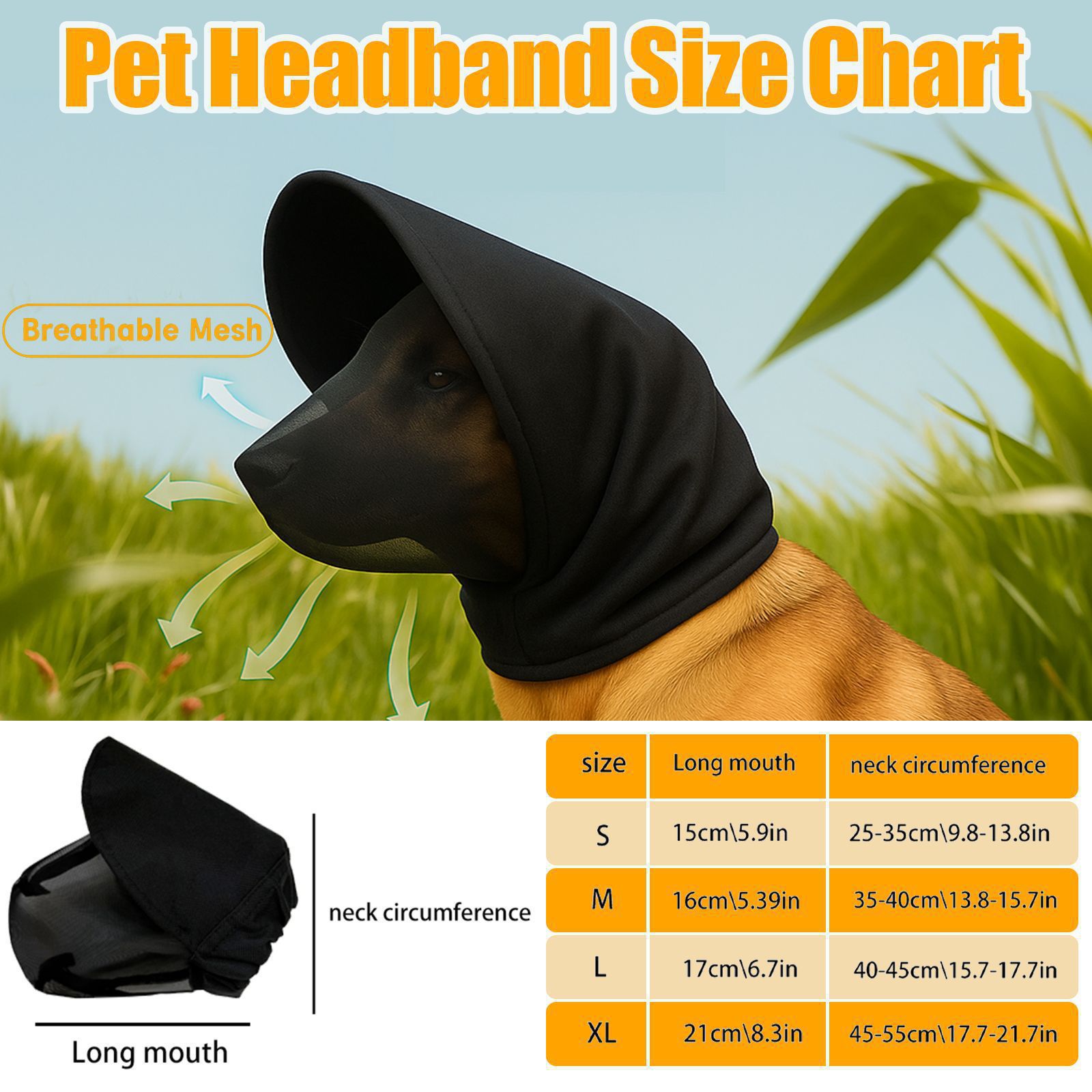Size XL Black Mesh Net Hood for Dogs – Protective Face Cover Against Insects, Debris, and Oral Ingestion - Image 3