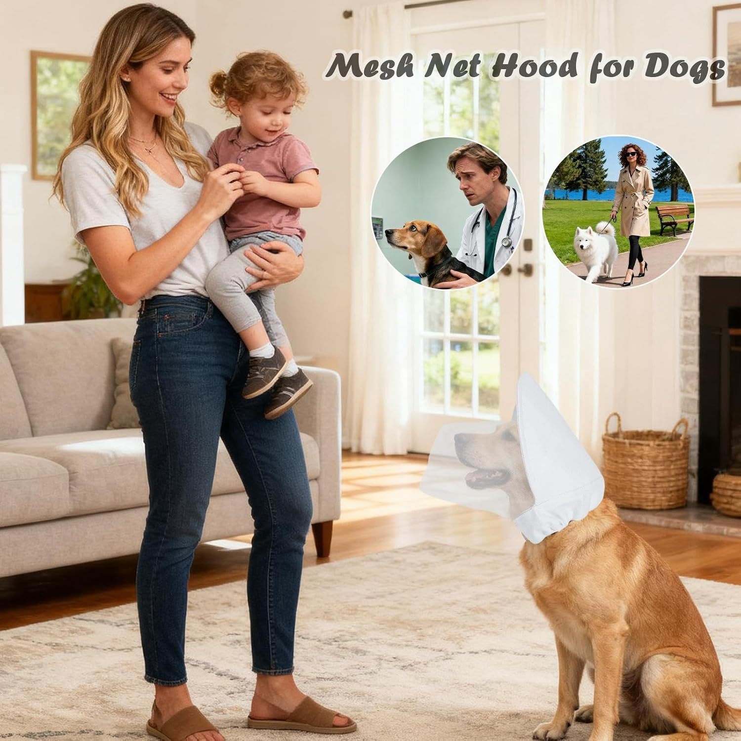 Size S White Mesh Net Hood for Dogs – Protective Face Cover Against Insects, Debris, and Oral Ingestion - Image 5