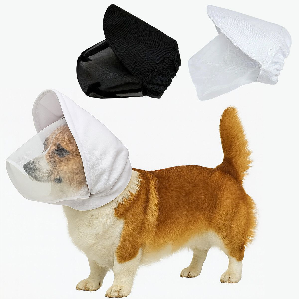 Size XL White Mesh Net Hood for Dogs – Protective Face Cover Against Insects, Debris, and Oral Ingestion - Image 2