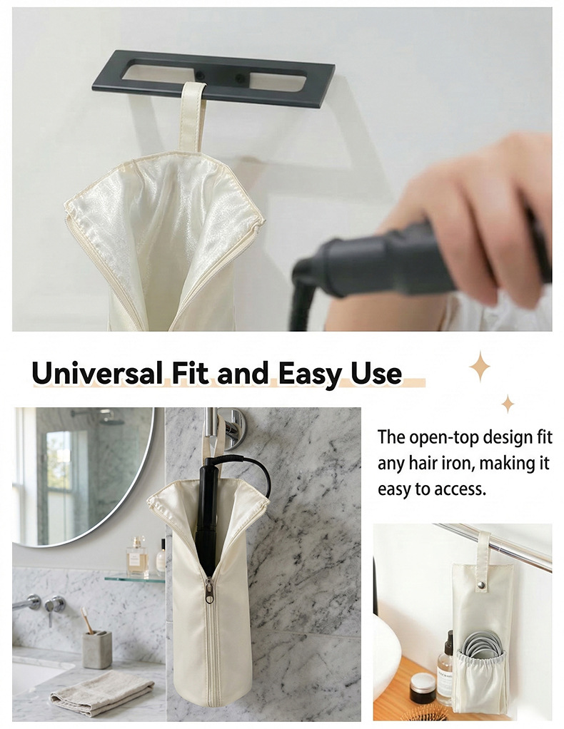 Beige Heat-Resistant Styling Tool Organizer – Compact, Hanging Storage Pouch for Hair Tools - Image 4