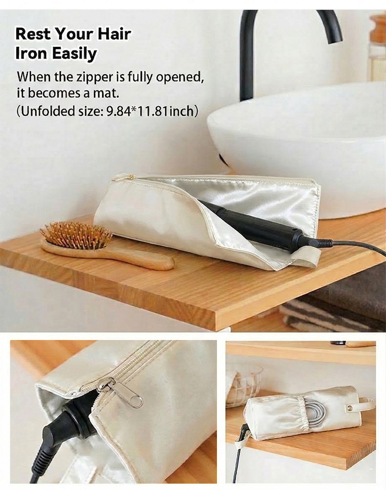 Beige Heat-Resistant Styling Tool Organizer – Compact, Hanging Storage Pouch for Hair Tools - Image 5