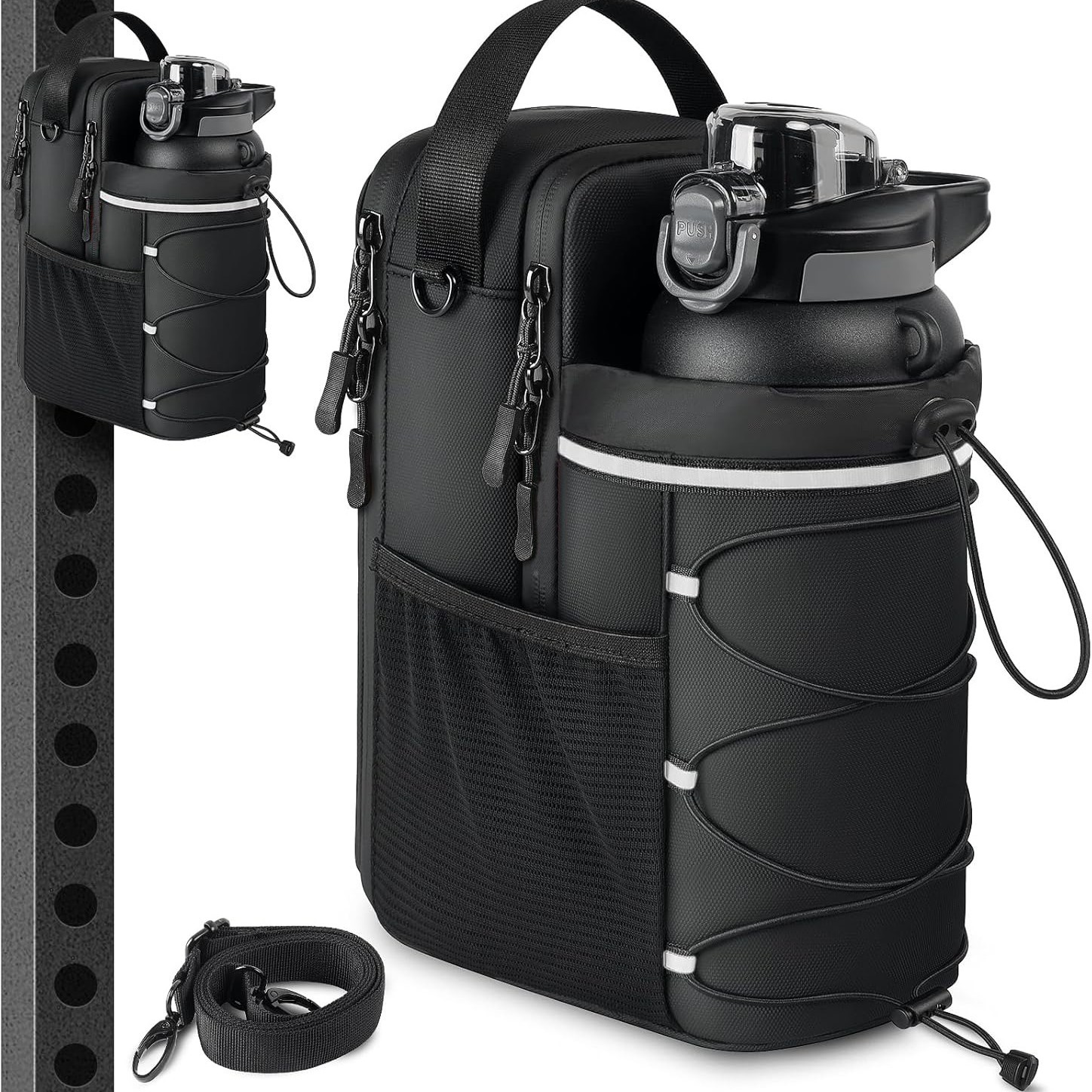 Black Magnetic Water Bottle Holster – Large-Capacity, Crossbody Carry Pouch for Outdoor & Gym Use - Image 1