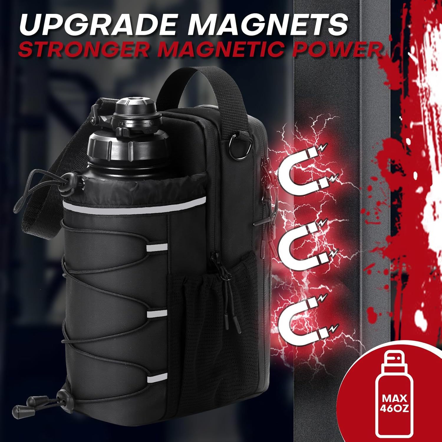 Black Magnetic Water Bottle Holster – Large-Capacity, Crossbody Carry Pouch for Outdoor & Gym Use - Image 2