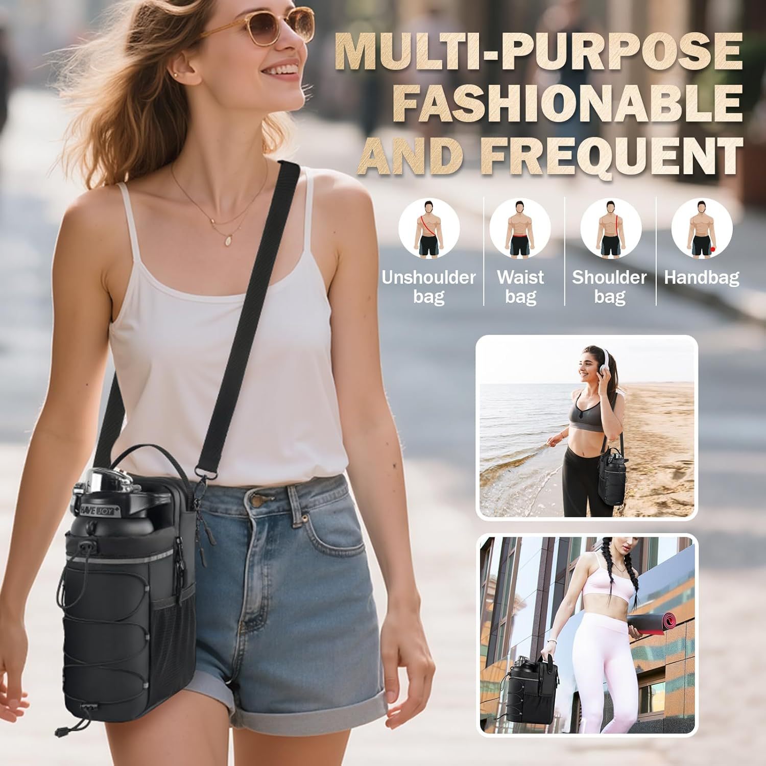 Black Magnetic Water Bottle Holster – Large-Capacity, Crossbody Carry Pouch for Outdoor & Gym Use - Image 4