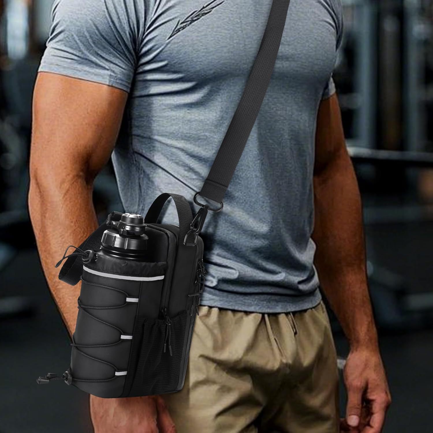 Black Magnetic Water Bottle Holster – Large-Capacity, Crossbody Carry Pouch for Outdoor & Gym Use - Image 8