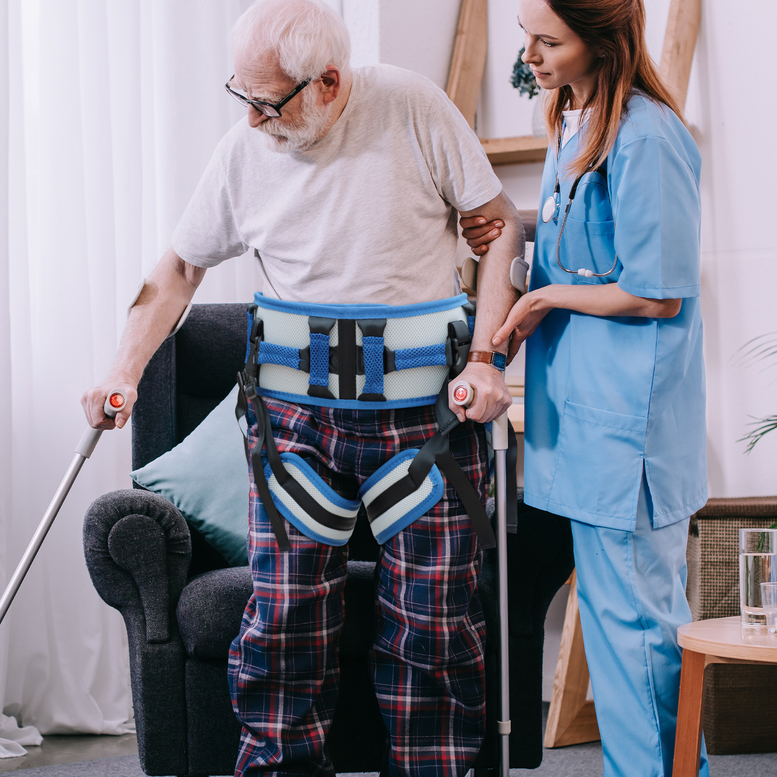 Size L Blue Rehabilitation Support Waist Belt – Gait Assistance & Transfer Aid for Elderly, Post-Stroke, and Mobility-Impaired Users - Image 5