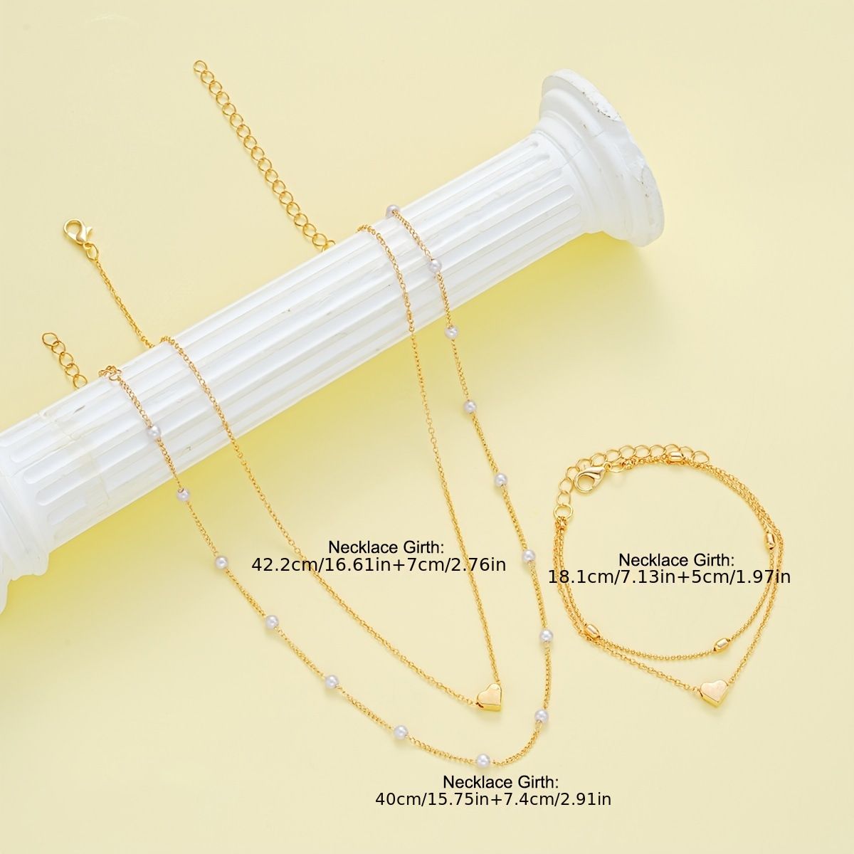 Gold Double-Layer Heart Charm Necklace and Bracelet Set – Women’s Layered Jewelry Set - Image 2