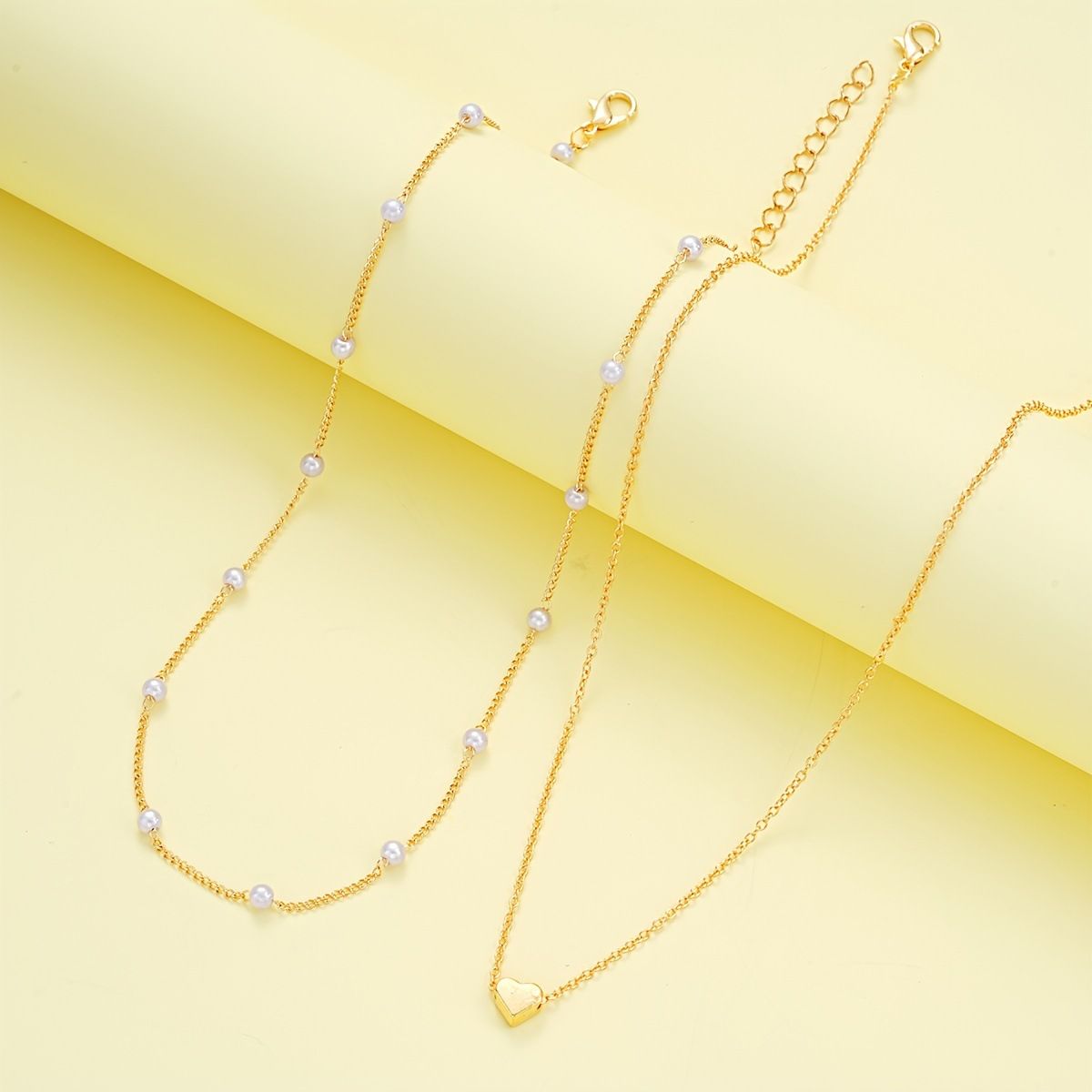Gold Double-Layer Heart Charm Necklace and Bracelet Set – Women’s Layered Jewelry Set - Image 4