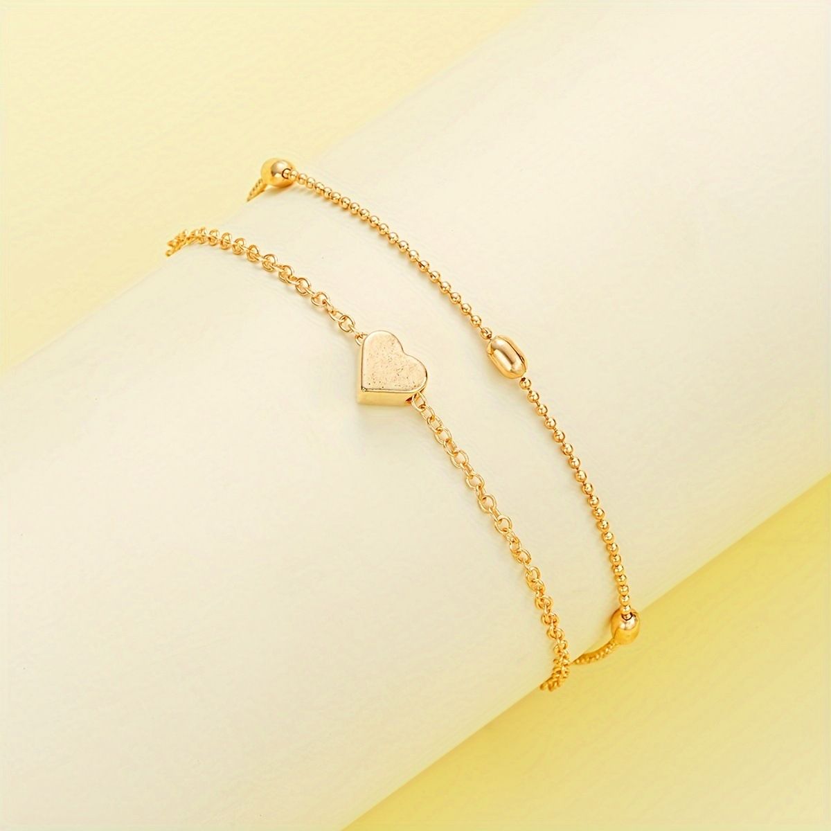 Gold Double-Layer Heart Charm Necklace and Bracelet Set – Women’s Layered Jewelry Set - Image 5