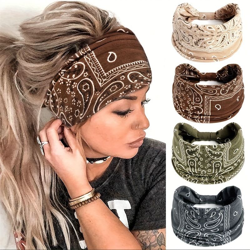 Brown Bohemian Yoga Headband – Elastic Sweat-Wicking Hairband for Women - Image 2