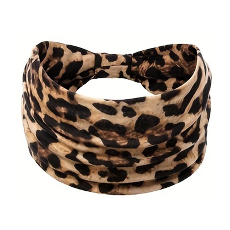 Brown Leopard print Yoga Headband – Elastic Sweat-Wicking Hairband for Women - Image 1