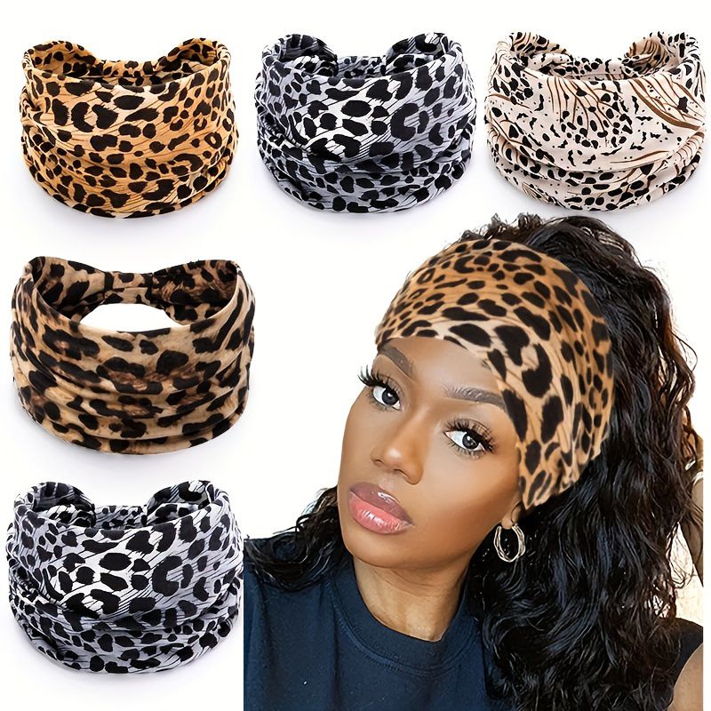 White Leopard print Yoga Headband – Elastic Sweat-Wicking Hairband for Women - Image 2