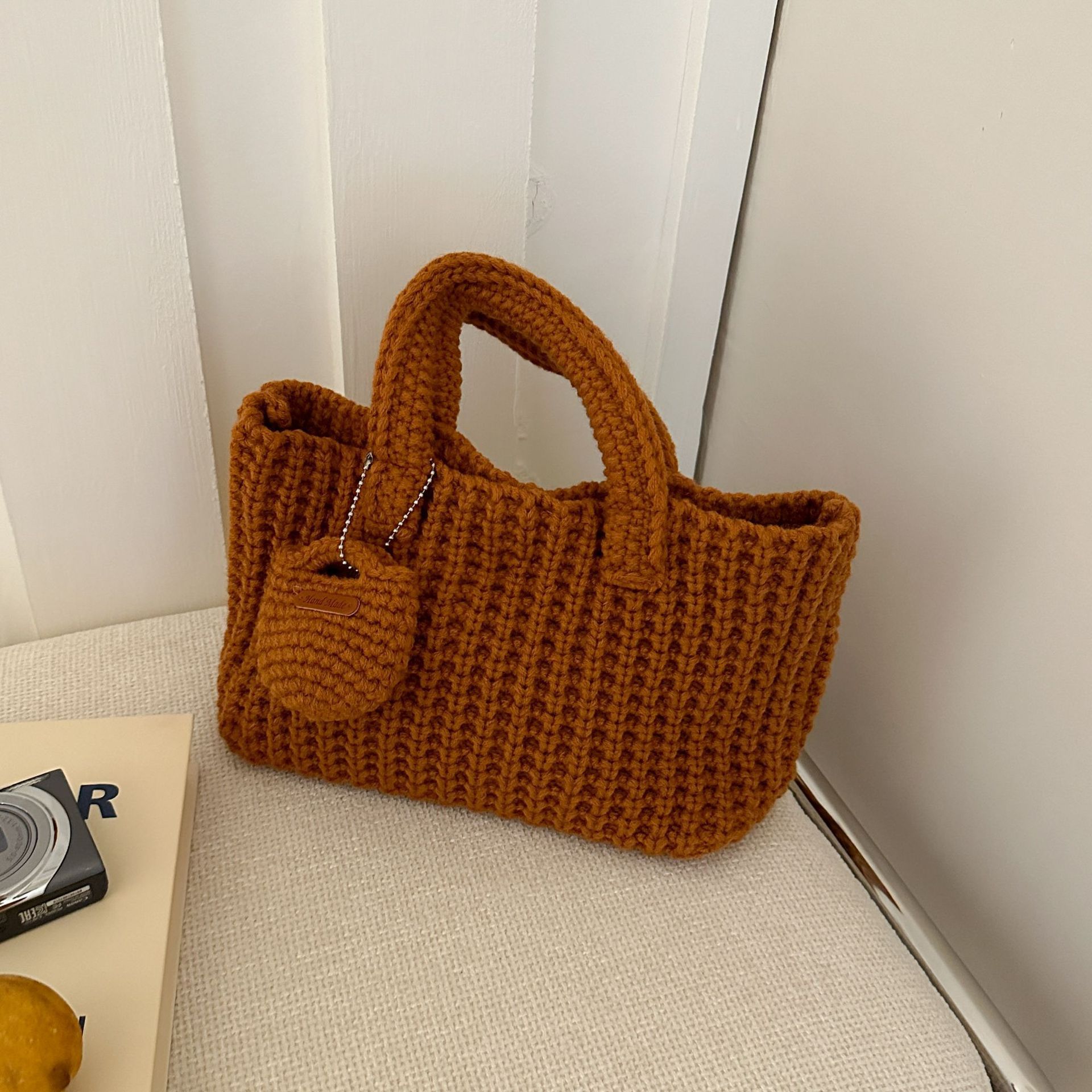 Orange Handcrafted Crochet Tote Bag – Vintage-Style Woven Cotton-Yarn Look Bag - Image 1